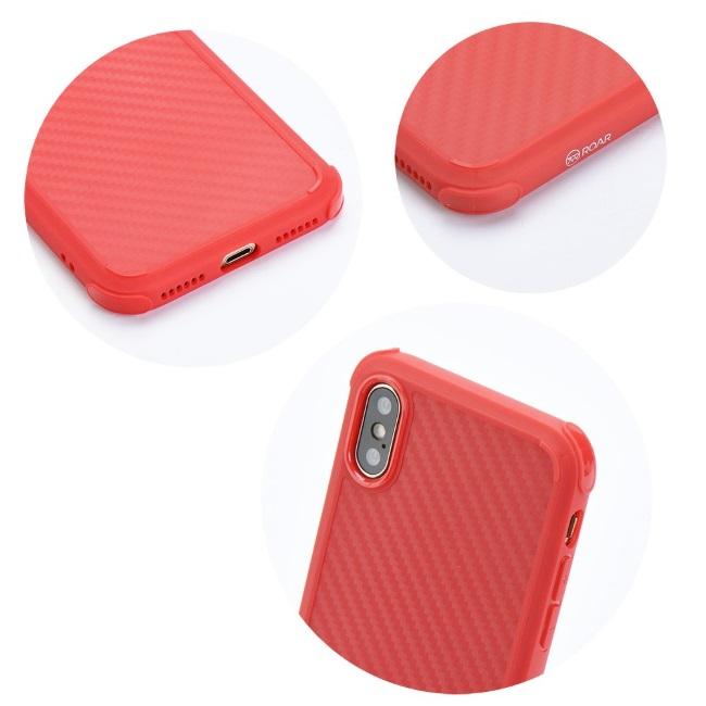 Roar Anti-Shock Armor Carbon Silicone galinio dangtelio dėklas, skirtas Apple iPhone 11 Pro Max Raudona