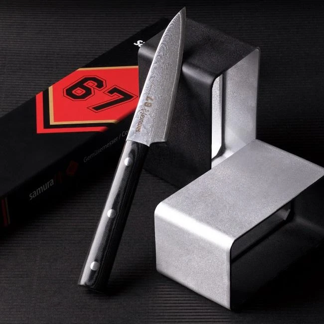 Samura DAMASCUS 67 Universalus virtuvinis peilis 3,9"/98mm iš AUS 10 Damasko plieno 61 HRC (67 sluoksniai)