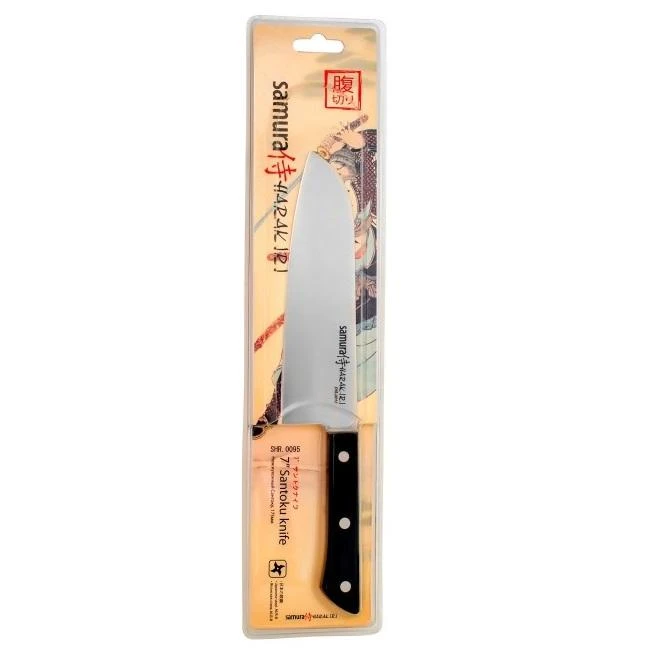 Samura HARAKIRI universalus virtuvinis peilis SANTOKU 7.0"/175mm 59 HRC su juoda rankena