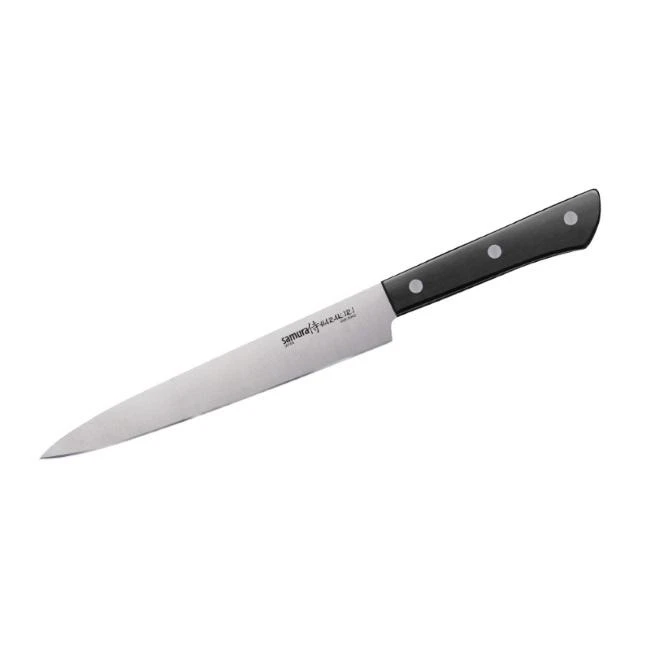 Samura HARAKIRI universalus virtuvinis peilis pjaustymui 7,7"/196mm 59 HRC su juoda rankena