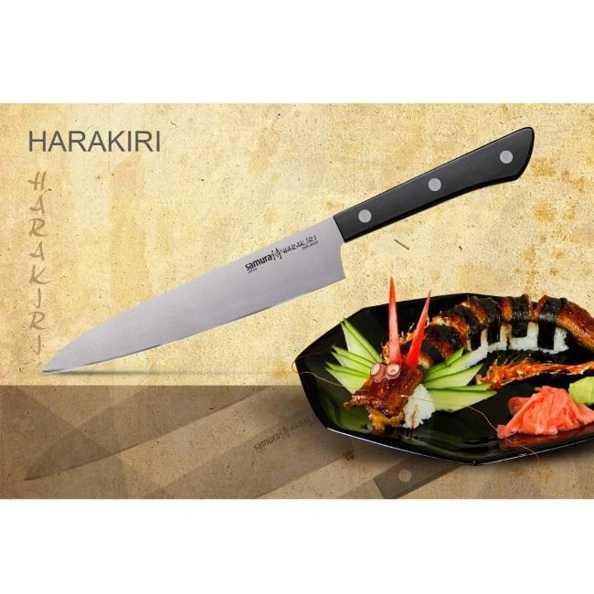 Samura HARAKIRI universalus virtuvinis peilis 6,0"/150mm 59 HRC su juoda rankena