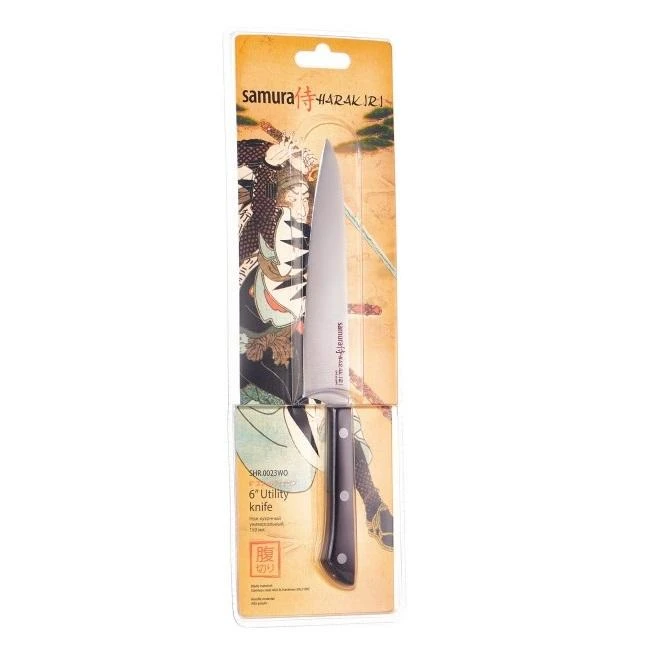Samura HARAKIRI universalus virtuvinis peilis 6,0"/150mm 59 HRC su juoda rankena