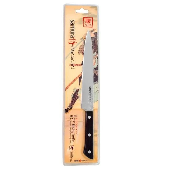 Samura HARAKIRI universalus virtuvinis peilis pjaustymui 7,7"/196mm 59 HRC su juoda rankena