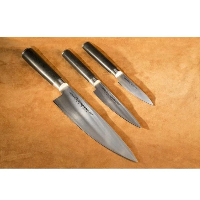 Samura MO-V rinkinys 3vnt. peiliai Pjovimas 90mm / Naudingumas 125mm / Virėjos 200mm iš AUS 8 Japoniškas plienas 59 HRC