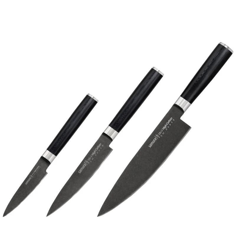 Samura MO-V Stonewash Set 3x universalūs peiliai (Chefs, Univesal, Paring) iš AUS 8 japoniško plieno 59 HRC