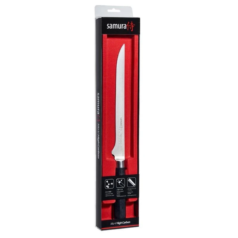 Samura MO-V Super ilgas filė peilis mėsai ir žuviai 218 mm Premium rankena AUS-8 59 HRC