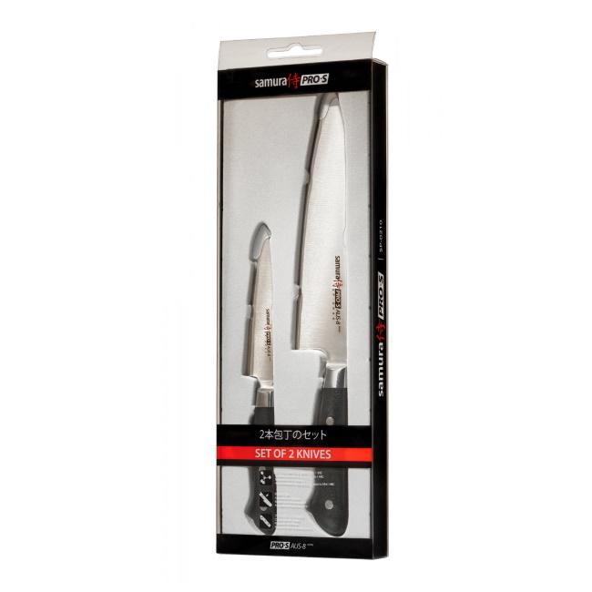 Samura PRO-S 2 peilių rinkinys: Europos virėjo peilis 200 mm / Naudingas peilis 115 mm iš AUS 8 japoniško plieno 58 HRC