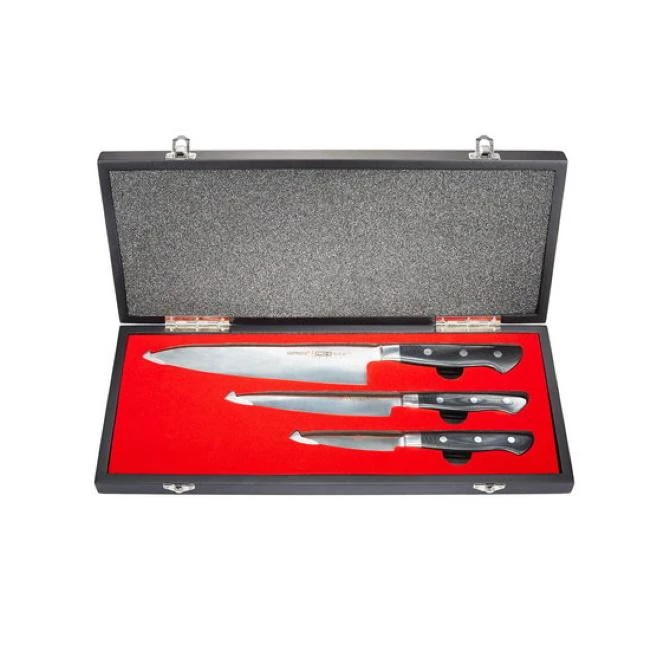 Samura PRO-S 3 peilių rinkinys: Paring peilis 88mm / Utility peilis 145mm / European Chef's peilis 200mm iš AUS 8 Japoniškas plienas 58 HRC DOVANŲ DĖŽELĖJE