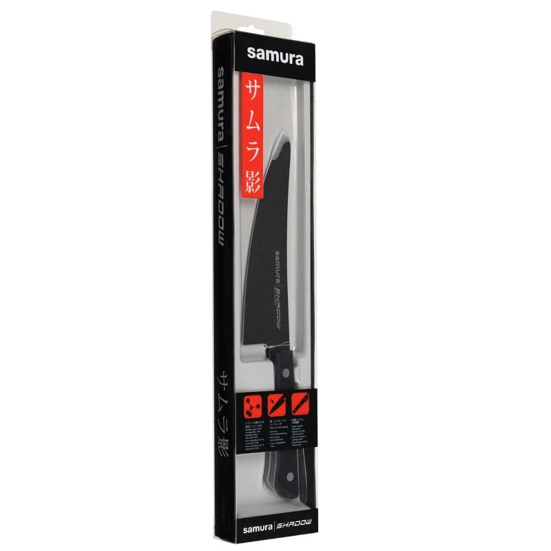 Samura Shadow Small Chef's Kitchen peilis 166 mm AUS-8 nelipni tamsi danga 58 HRC