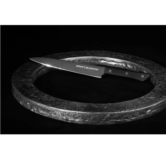 Samura SHADOW universalus virtuvės pjaustymo peilis su juoda nepridegančia danga 7,7"/196 mm iš AUS 8 japoniško plieno 59 HRC