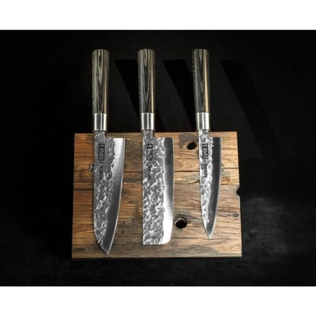 Samura SUPER 5 Rinkinyje 3vnt. peiliai Utility 162mm / Nakiri 168mm / Santoku 182mm iš AUS 10 Damasko plieno 60 HRC (5 sluoksniai)
