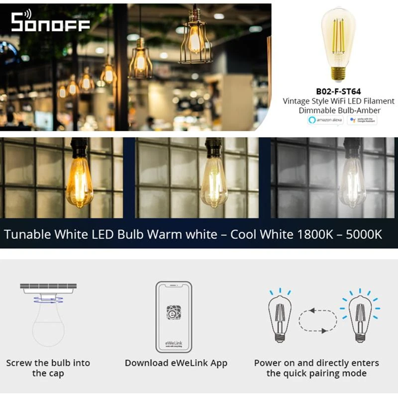 Išmanioji balta LED lemputė Sonoff B02-F-ST64