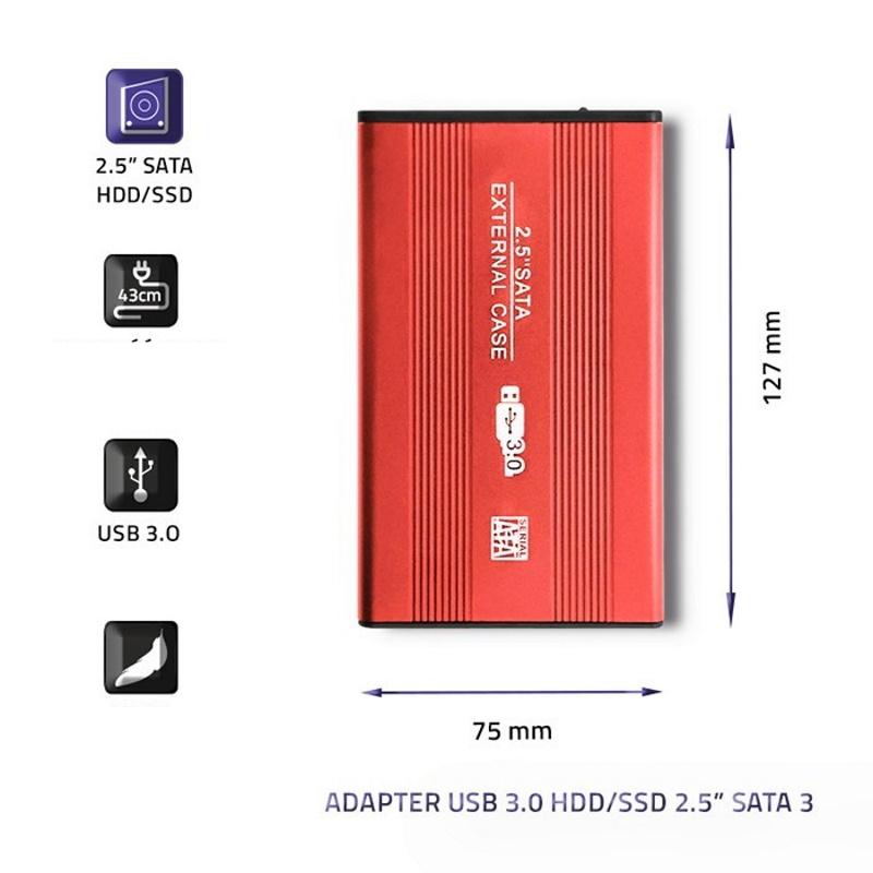 QOLTEC išorinio kietojo disko dėklas HDD/SSD 2.5" SATA3 USB 3.0 Raudona
