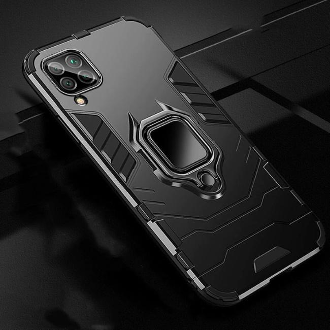 TakeMe Armor galinio dangtelio dėklas su stovu / piršto žiedu / magneto elementu automobiliniam laikikliui Samsung Galaxy A42 (A426B) 5G Juodas