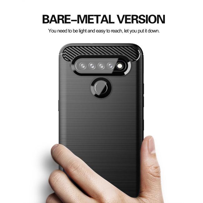 TakeMe CARBON efekto TPU itin plonas galinio dangtelio dėklas, skirtas LG K41s / K51s Juodas