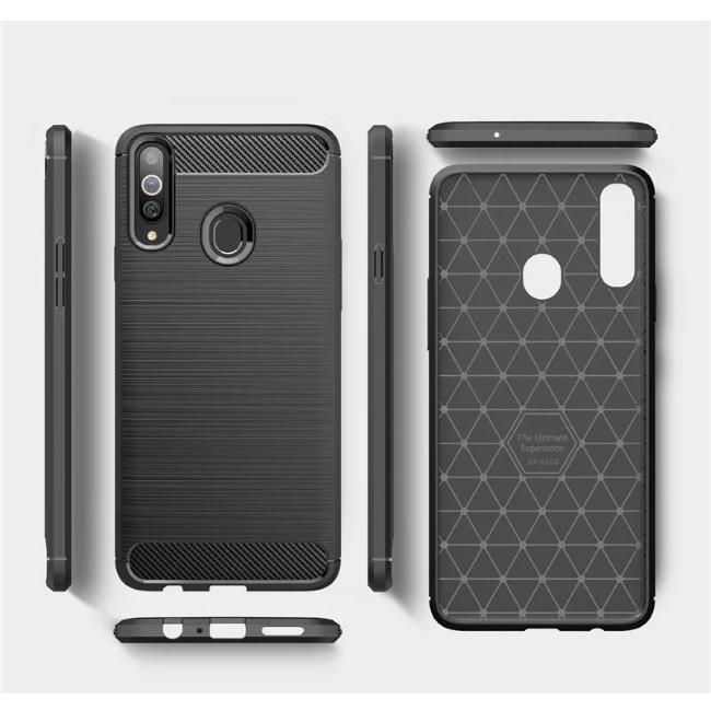 Pferd TakeMe CARBON efekto TPU itin plonas galinio dangtelio dėklas, skirtas Samsung Galaxy A20s (A207F) juodas