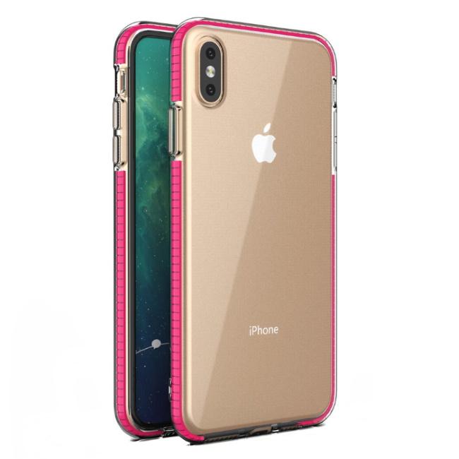 TakeMe skaidrus TPU dėklas su spalvotu rėmeliu skirtas Apple iPhone Xs Max, rožinis