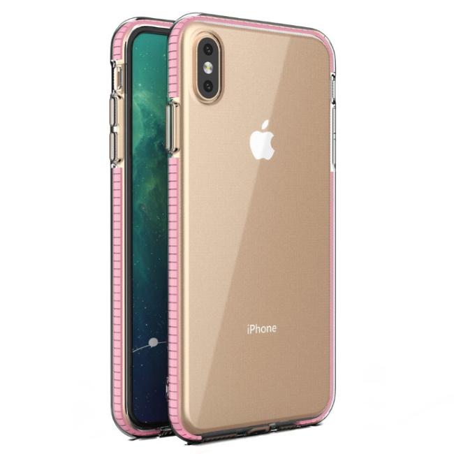 TakeMe skaidrus TPU dėklas su spalvotu rėmeliu skirtas Apple iPhone Xs Max, šviesiai rožinis