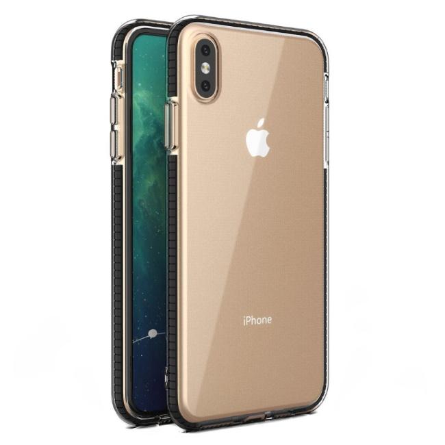 TakeMe skaidrus TPU dėklas su spalvotu rėmeliu skirtas Apple iPhone Xs Max, juodas