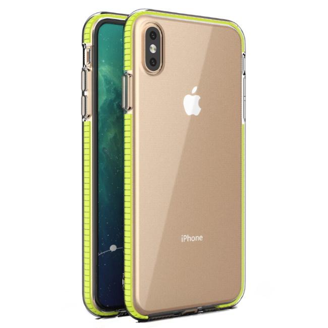 TakeMe skaidrus TPU dėklas su spalvotu rėmeliu skirtas Apple iPhone Xs Max, geltonas