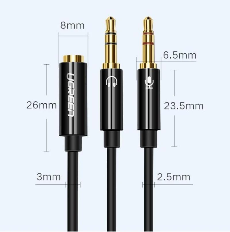 Audio kabelis UGREEN 3.5mm lizdas - 2xkištukas - Juodas