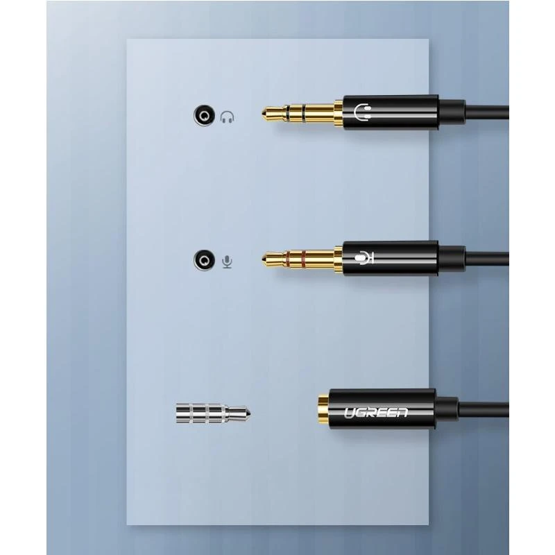 Audio kabelis UGREEN 3.5mm lizdas - 2xkištukas - Juodas