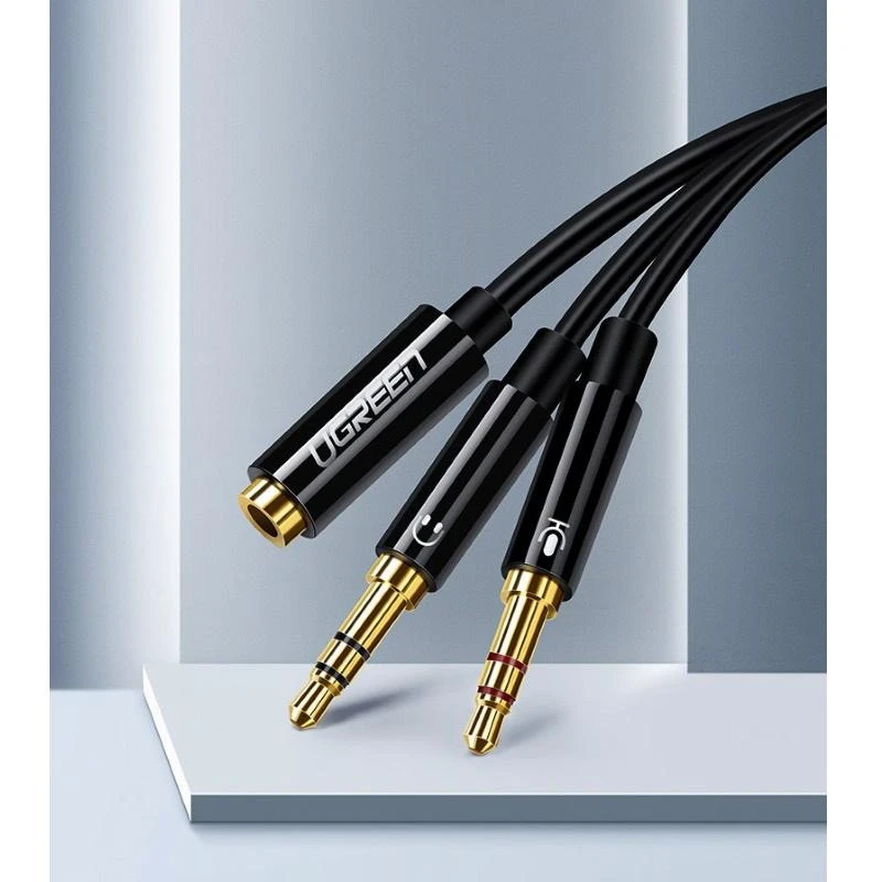 Audio kabelis UGREEN 3.5mm lizdas - 2xkištukas - Juodas