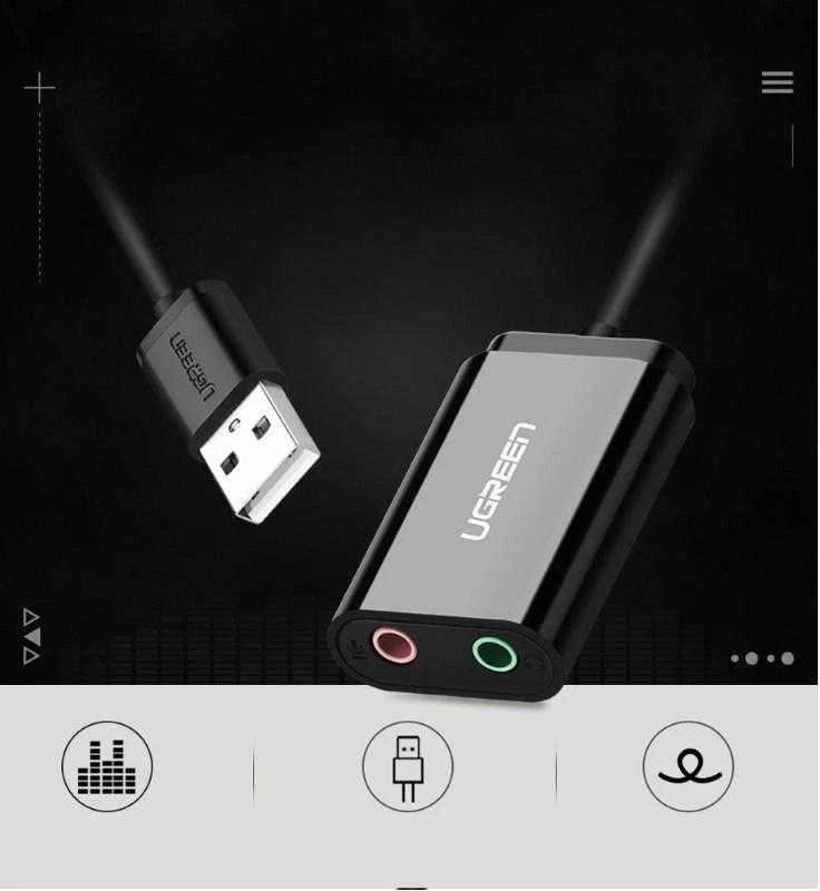 Išorinis USB garso adapteris UGREEN 15cm - Juoda