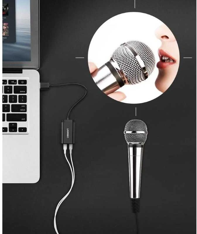 Išorinis USB garso adapteris UGREEN 15cm - Juoda