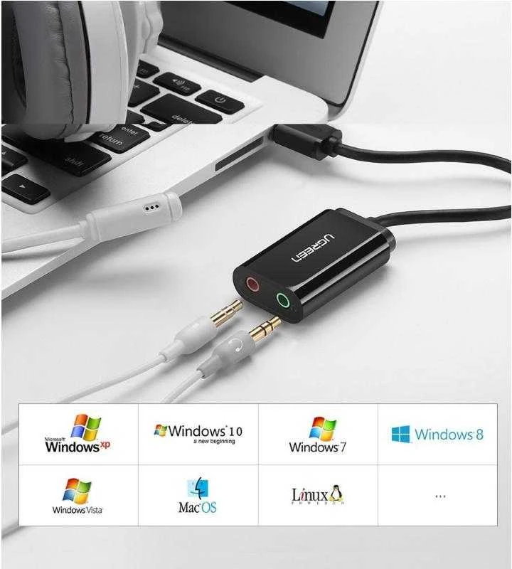 Išorinis USB garso adapteris UGREEN 15cm - Juoda
