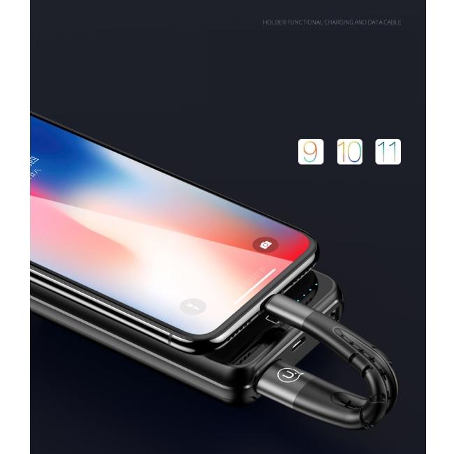 Usams SJ198 3in1 transformatorius USB į Lightning 12 cm laidas + rašiklis + lankstus stovas juodas – sidabrinis
