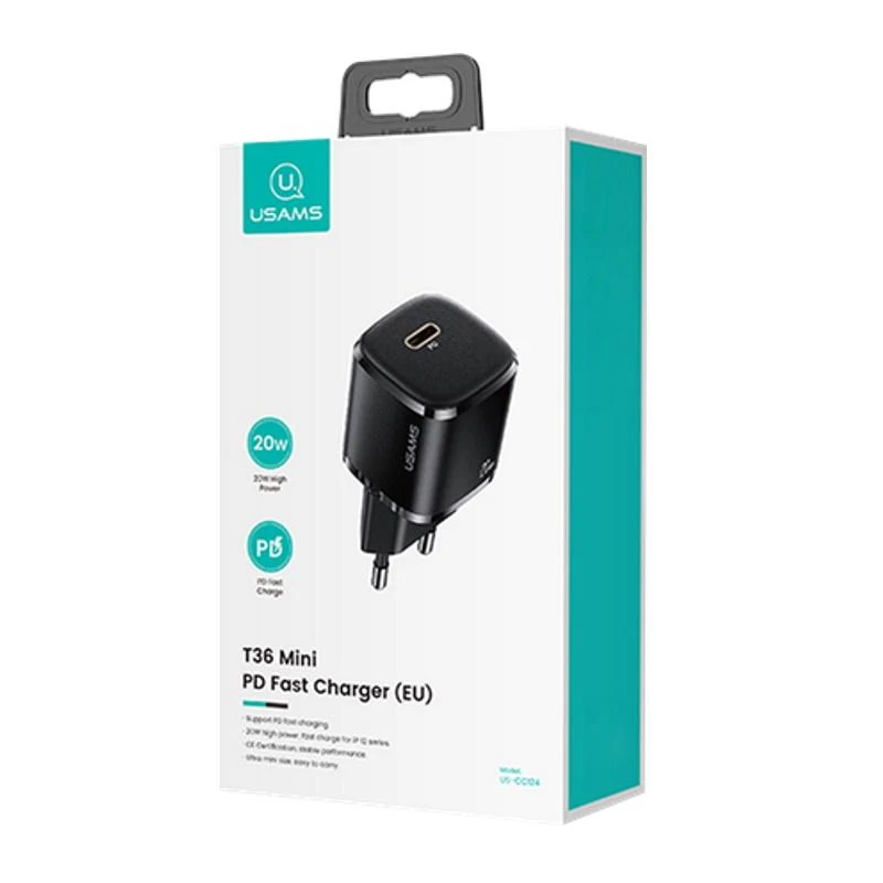 USAMS TRAVEL CHARGER 1XUSB-C T36 MINI 20W Juodas