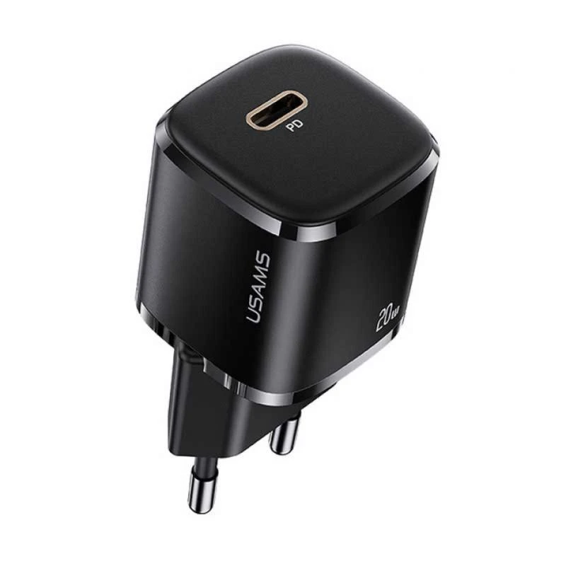 USAMS Laidinis įkroviklis 1xUSB-C T36 mini 20W + USB-C to Lightning cable juodos spalvos PD3.0 Fast Charging XFKXLO