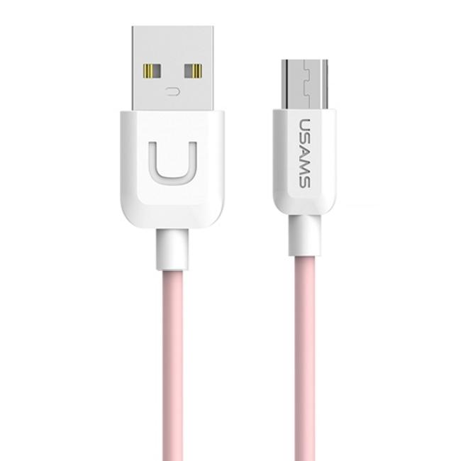Usams US-SJ098 U-Turn Patvarus TPE universalus mikro USB prie USB duomenų ir greitas 2A įkroviklio laidas, 1 m rožinis