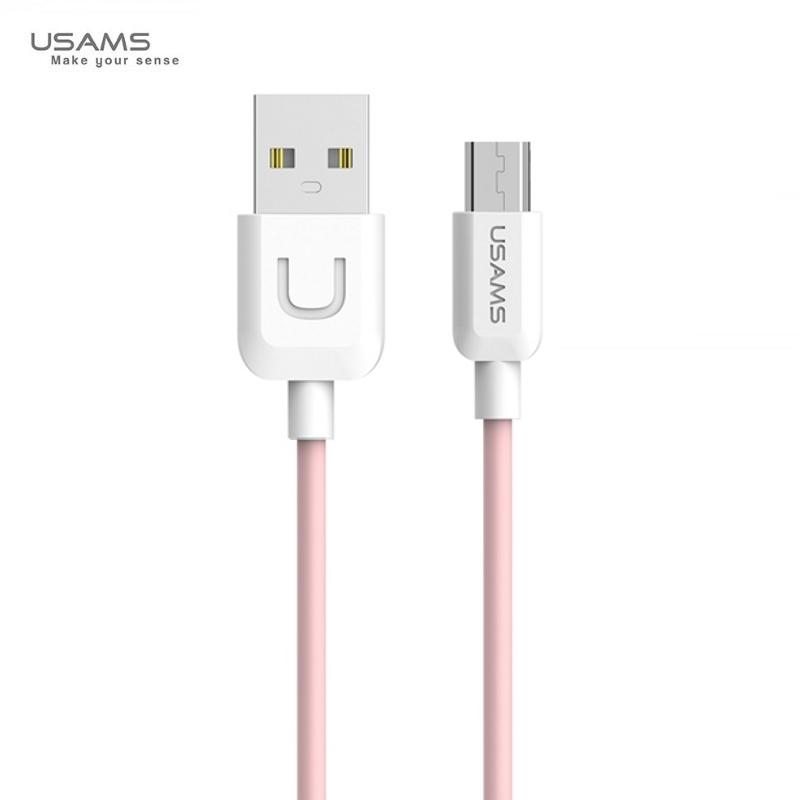Usams US-SJ098 U-Turn Patvarus TPE universalus mikro USB prie USB duomenų ir greitas 2A įkroviklio laidas, 1 m rožinis