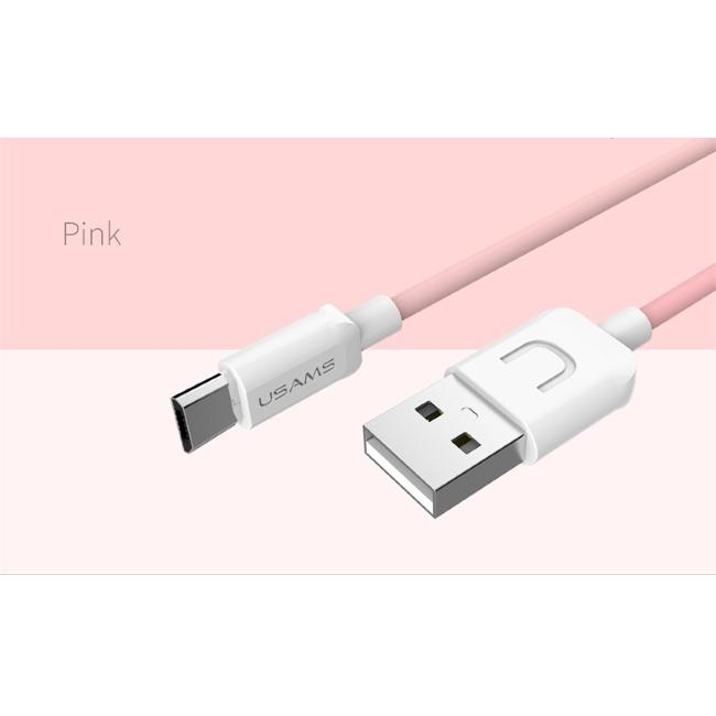 Usams US-SJ098 U-Turn Patvarus TPE universalus mikro USB prie USB duomenų ir greitas 2A įkroviklio laidas, 1 m rožinis
