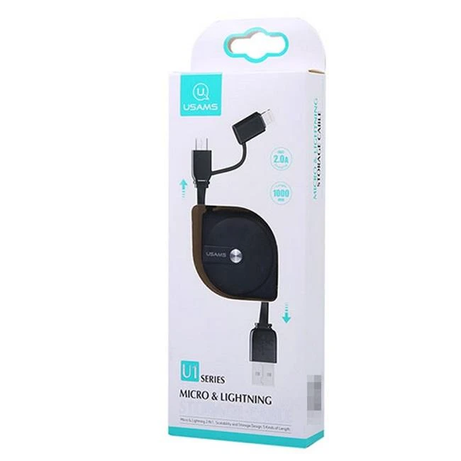 USAMS Kabelis zwijany U1 2w1 1m juoda/juodas (lightning/microUSB) SJ192USB01 (US-SJ192)