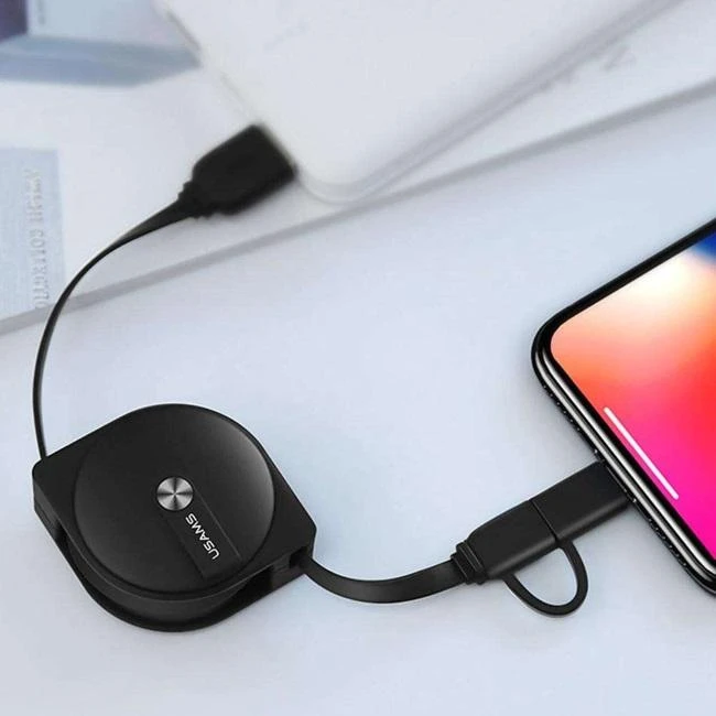 USAMS Kabelis zwijany U1 2w1 1m juoda/juodas (lightning/microUSB) SJ192USB01 (US-SJ192)