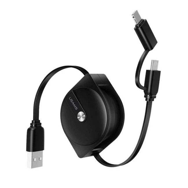 USAMS Kabelis zwijany U1 2w1 1m juoda/juodas (lightning/microUSB) SJ192USB01 (US-SJ192)