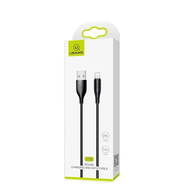 USAMS U18 Lightning 2A Fast Charge Kabelis 1m juodos spalvos SJ266USB01 (US-SJ266)