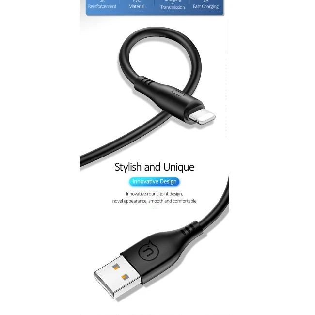 USAMS U18 Lightning 2A Fast Charge Kabelis 1m juodos spalvos SJ266USB01 (US-SJ266)