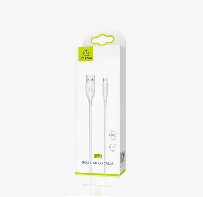 USAMS U18 microUSB 2A Fast Charge Kabelis 1m baltos spalvos SJ268USB02 (US-SJ268)