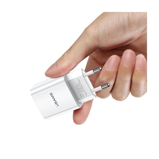 USAMS laidinis įkroviklis 1xUSB T18 2,1A(only head) balta/baltos spalvos Fast Charging CC075TC01