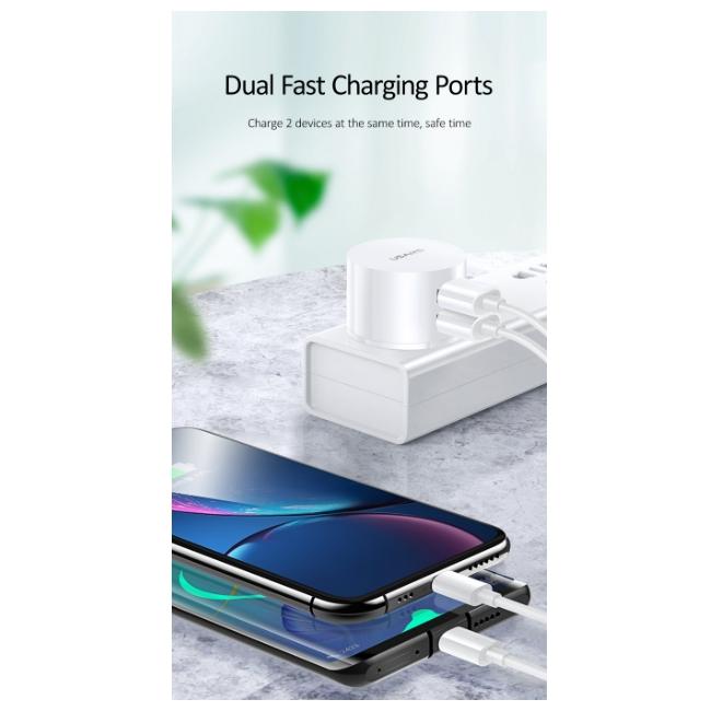 USAMS Laidinis įkroviklis 2xUSB T20 2.1A Round (only head) baltos spalvos Fast Charging CC80TC01 (US-CC080)