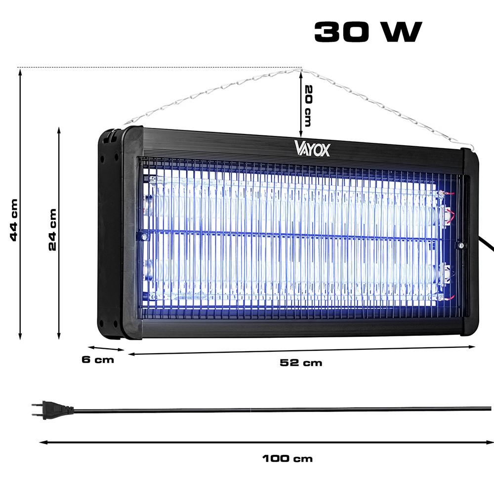 Vayox IKV-30W vabzdžių žudymo lempa UVA 30W 4500V diapazonas 120m2 (maks. 250m2) (52x24x6cm) Juoda