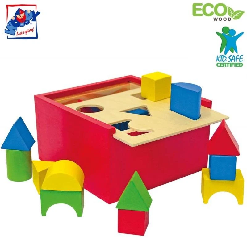 Dėlionė Woody 90001 Eco Wooden Mokomosios spalvos formos rūšiavimo dėžės konstruktorius (20vnt) vaikams nuo 2 metų (16x16cm)