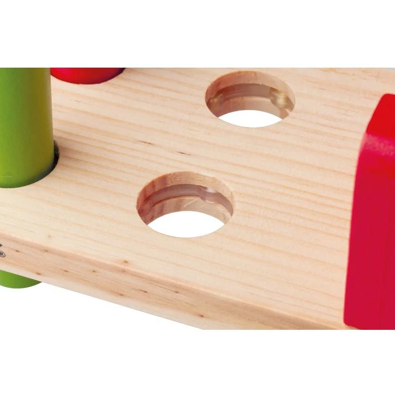 Woody 90002 Eco Wooden Mokomasis spalvotas žaislas Plaktukas su stovu ir formomis (8vnt) vaikams nuo 2 metų (21,5x12cm)