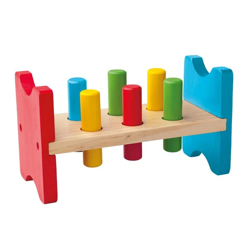 Woody 90002 Eco Wooden Mokomasis spalvotas žaislas Plaktukas su stovu ir formomis (8vnt) vaikams nuo 2 metų (21,5x12cm)