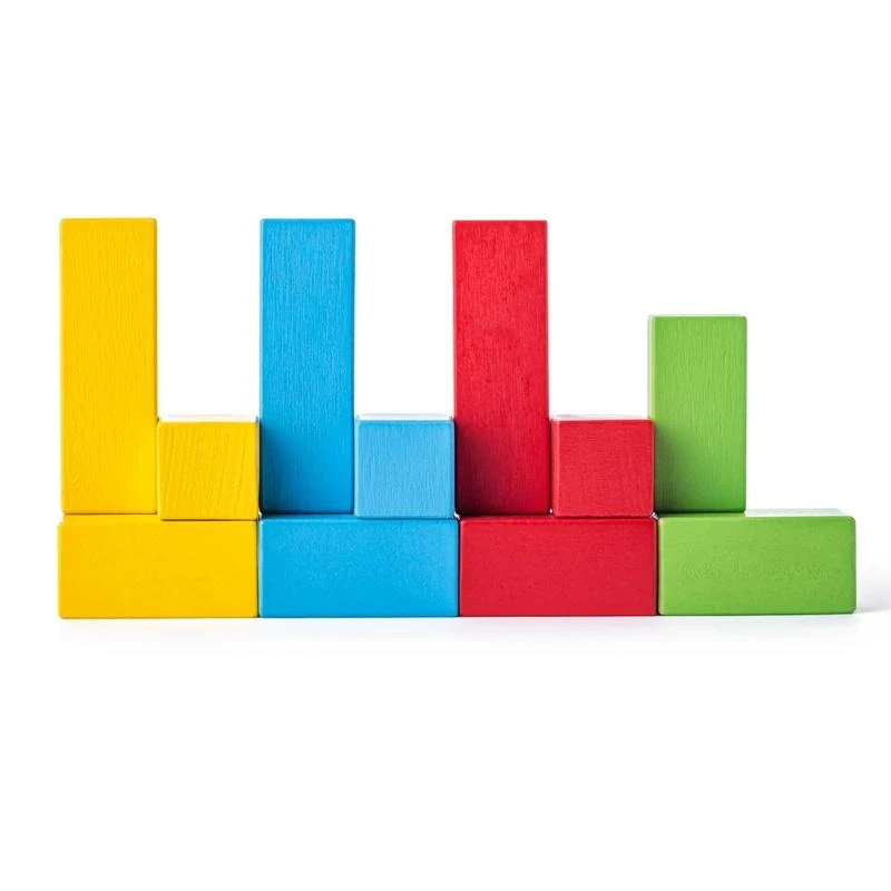 Woody 90007 Eco Wooden Mokomasis vežimėlis su spalvotais blokeliais statybai (34vnt) vaikams nuo 3 metų (20x15cm)