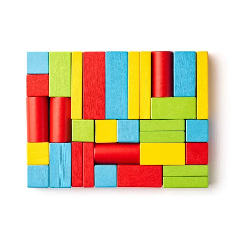 Woody 90007 Eco Wooden Mokomasis vežimėlis su spalvotais blokeliais statybai (34vnt) vaikams nuo 3 metų (20x15cm)